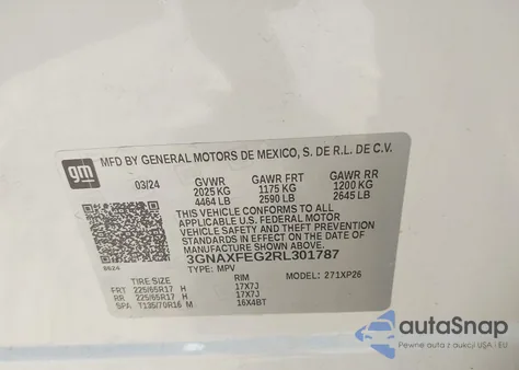 2024 Chevrolet Equinox Fwd 1Fl from USA, damaged, VIN 3GNAXFEG2RL301787